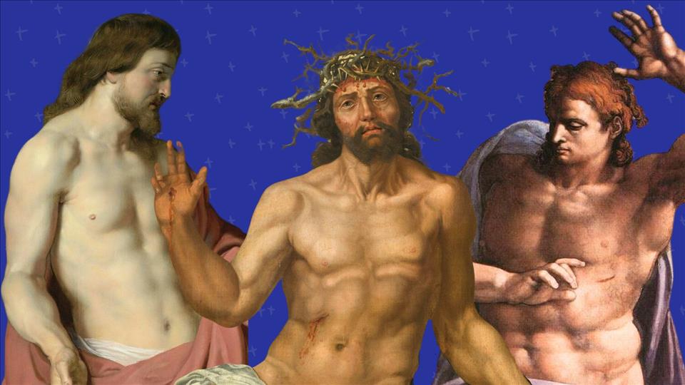 (L-R) The Rockox Triptych by Rubens (1613–1615), Christ as the Man of Sorrows by Maerten Jacobsz van Heemskerck and The Last Judgement by Michelangelo (1541). Royal Museum of Fine Arts Antwerp/Sistine Chapel