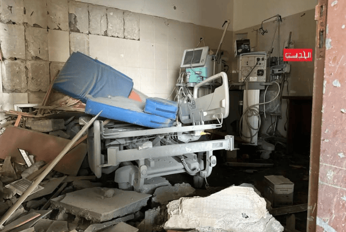   Destruction at Nasser Hospital, where journalist Hassan Islih was assassinated in an Israeli strike. (Photo: social media, via QNN)